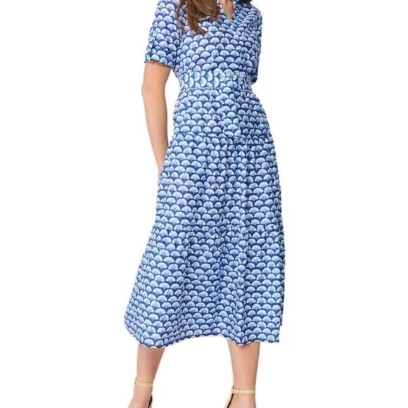 J. McLaughlin Dresses & Skirts - J. McLaughlin Janelle Gingko Print Silk Cotton Blend Tiered Dress Size S